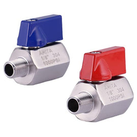 ARITA Mini Ball Valve, Stainless Steel 304 Reduced Port 1000PSI for Water, Oil & Gas, Male/Female NPT, Red & Blue Handle (2 PACK)