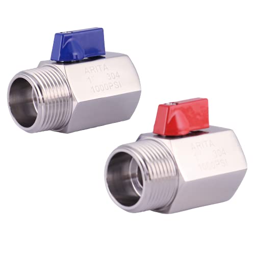 ARITA Mini Ball Valve, Stainless Steel 304 Reduced Port 1000PSI for Water, Oil & Gas, Male/Female NPT, Red & Blue Handle (2 PACK)
