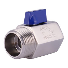 ARITA Mini Ball Valve, Stainless Steel 304 Reduced Port 1000PSI for Water, Oil & Gas, Male/Female NPT, Blue Handle